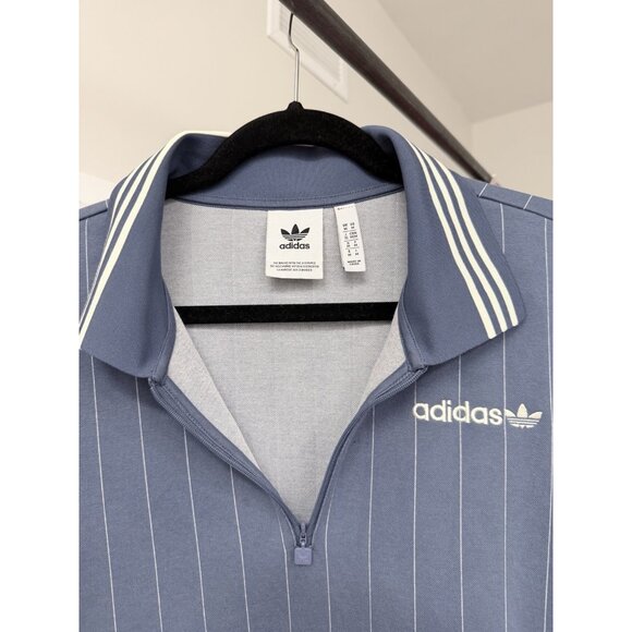 adidas Originals Blue Collared Shirt With Quarter zip And Stripes - Picture 5 of 8